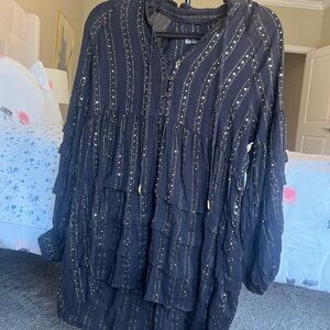 Anthropologie Black Tubic with gold sequins